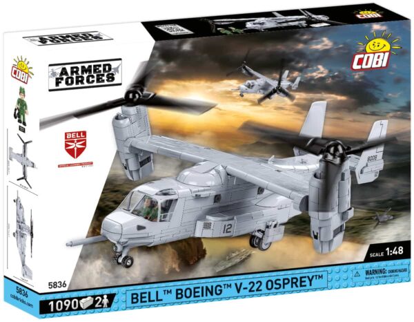 A box with a Bell-Boeing V-22 Osprey #5836 and a helicopter inside.