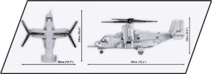 A model of a Bell-Boeing V-22 Osprey #5836 helicopter and a plane model.