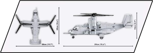 A model of a Bell-Boeing V-22 Osprey #5836 helicopter and a plane model.