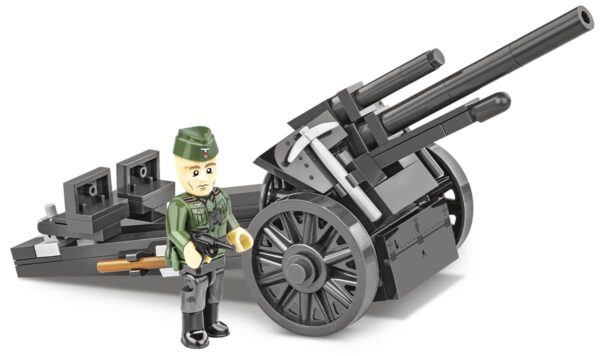 A soldier is standing next to a 10.5 cm LEFH #2292 cannon.