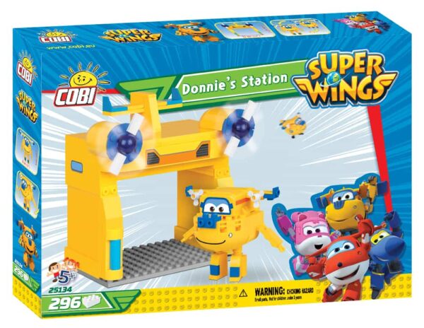 A box containing Donnie's Station Super Wings #25134 toys.
