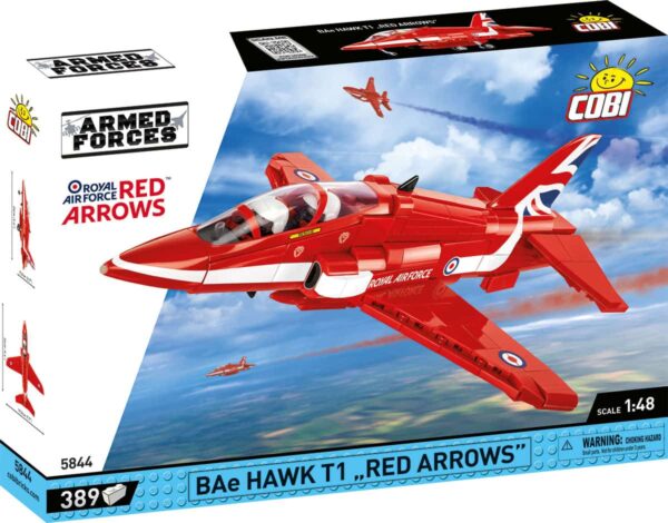 A box featuring a rare BEA Hawk T1 Red Arrows #5844 and its iconic red arrows.