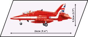 A BEA Hawk T1 Red Arrows #5844 jet is displayed with measurements.
