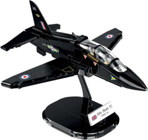 A model of the BEA Hawk T1 Royal Air Force #5845 on a stand.