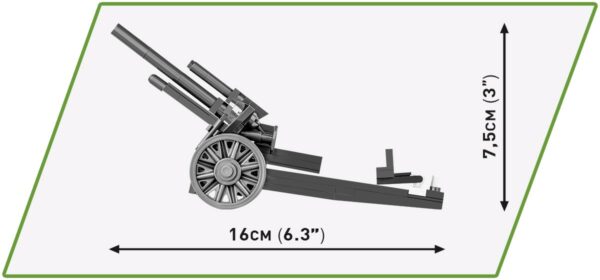 A diagram displaying the dimensions of a 10.5 cm cannon.