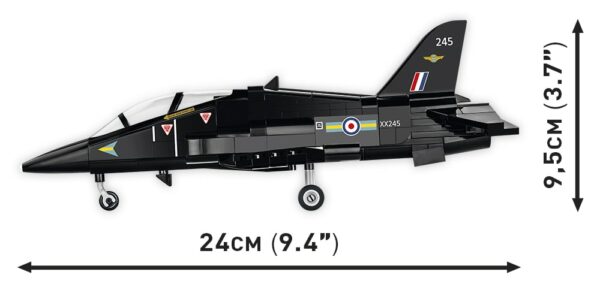 A model of a BEA Hawk T1 Royal Air Force #5845 jet plane.