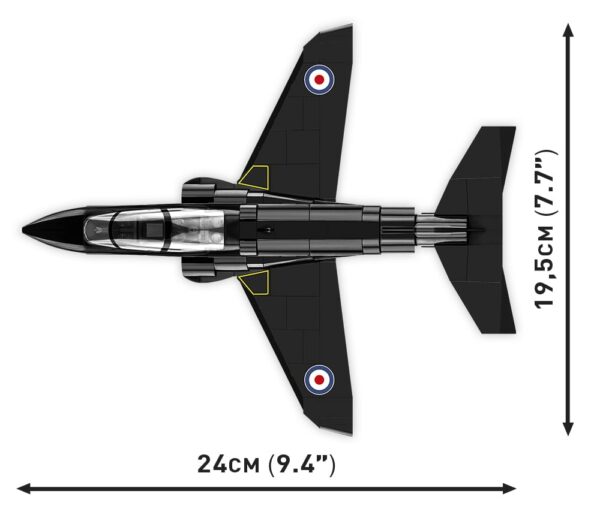 A model of the BEA Hawk T1 Royal Air Force #5845 jet plane with measurements.
