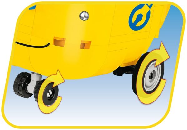 A yellow Donnie #25124 toy truck with a smiley face on it.