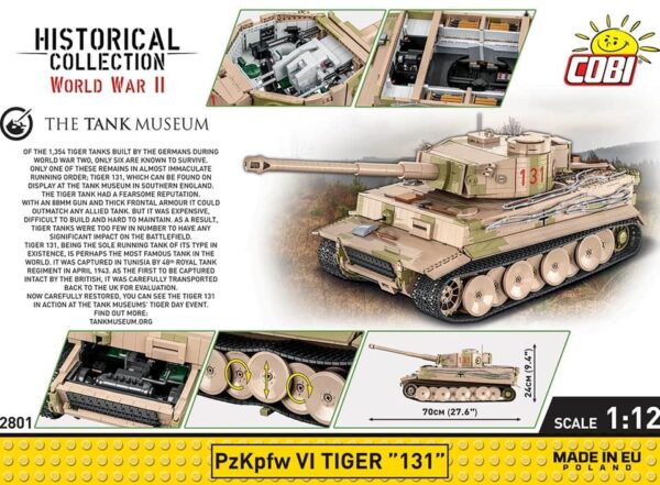 Cobi's #2801 Tiger 131 tank, a 1:12 scale model, is depicted in a picture.