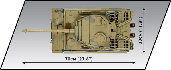 A diagram showcasing the dimensions of the Cobi 1:12 Tiger 131 tank #2801.