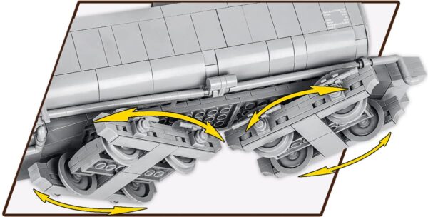A model of the Kriegslokomotive Baureihe 52 #6281 featuring arrows in different directions.