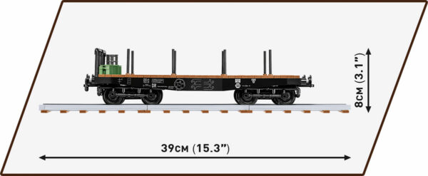 An image of a German Railway Flatcar with measurements.