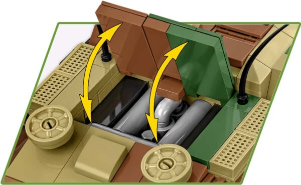 A Cobi tank hunter, Sturmgeschutz III AUSF.G Executive Edition #2285, showcased with arrows pointing in various directions.