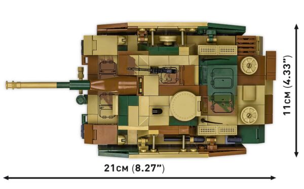 An image of the Cobi Sturmgeschutz III AUSF.G Executive Edition Tank Hunter #2285 with measurements.