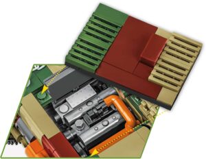 A Cobi Stug 2576 toy with a green and red color scheme.