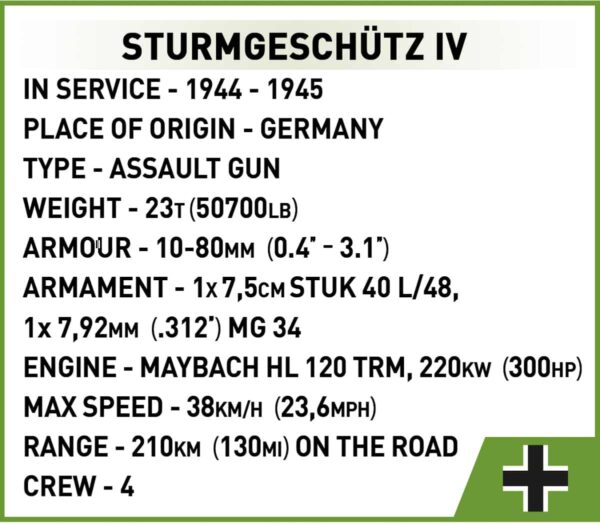 Cobi Stug 2576, a German origin tank, served as the Sturmgeschutz IV #2576.