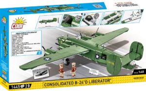 A picture of a COBI toy plane with a picture of a Consolidated B-24D Liberator #5739 plane.