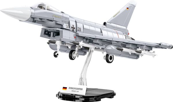 A Cobi Eurofighter Typhoon model on a stand.