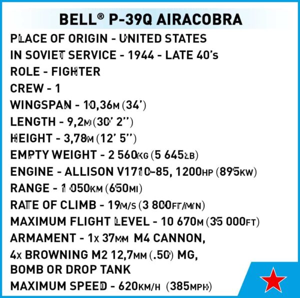 Cobi BELL P-39Q Airacobra Soviet #5747 specifications.