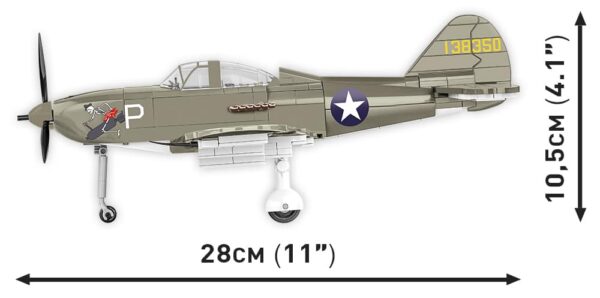 A model of the Cobi BELL P-39D Airacobra fighter plane with measurements.