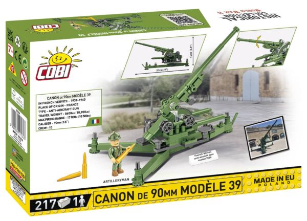 A box with a French 90MM Anti-Aircraft #2294 and various toys.