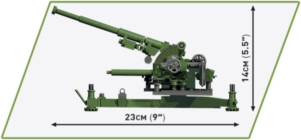 A visual representation indicating the measurements of a French 90MM Anti-Aircraft #2294.