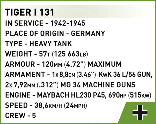 COBI 1:72 Scale Tiger I 131 Micro Tank #3095 - Image 6