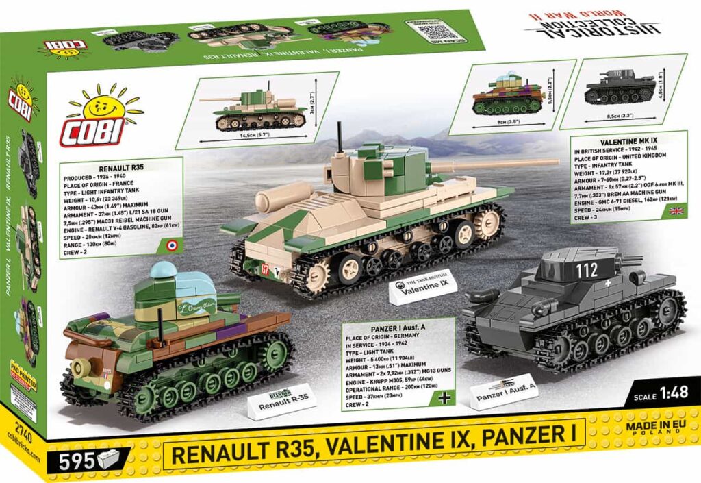 COBI Valentine IX, Renault R35, Panzer I Museum Set 1:48 Scale #2740 ...