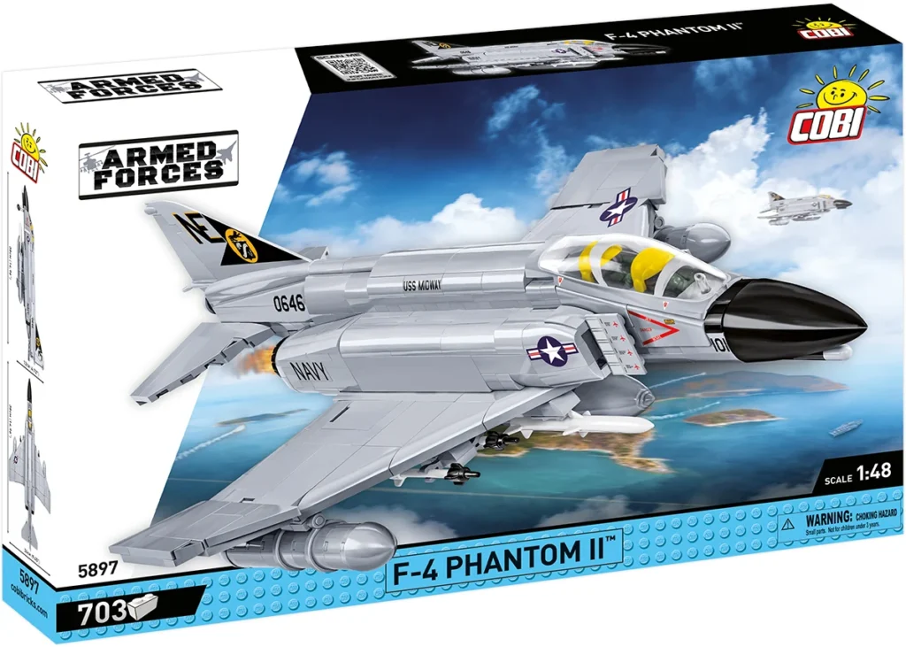 COBI F-4 Phantom II US Navy set 5897 box front showing the gray carrier-based jet model in 1:48 scale