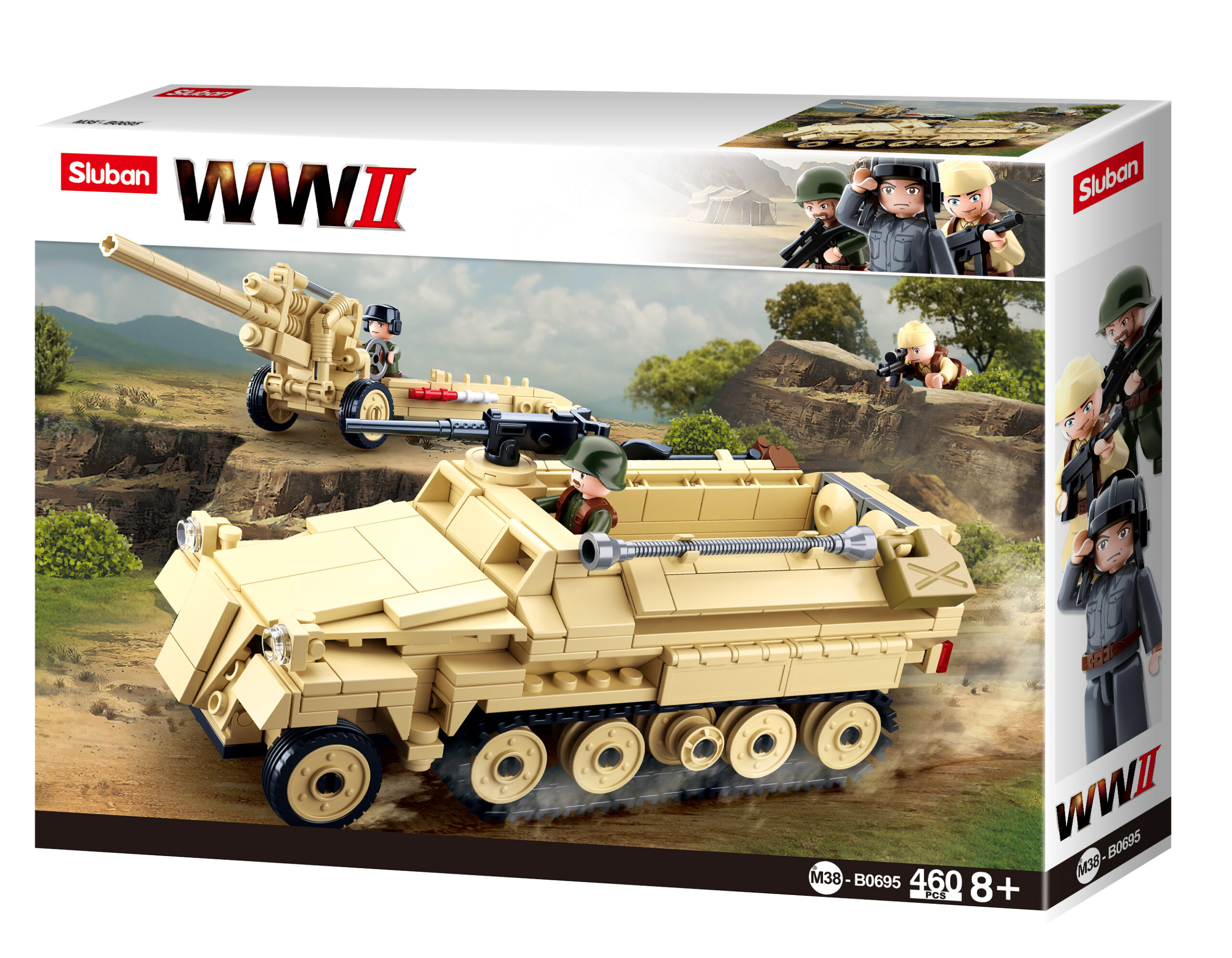 Sluban WWII German Half Track Tank with Field Cannon (B0695)