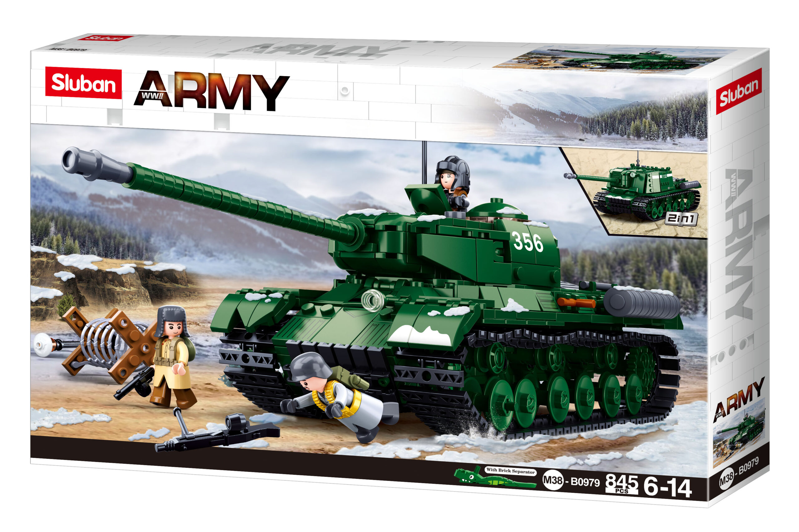 Sluban IS2 Heavy Tank Brick Set (B0979) | 2in1 WW2 Model | 845 Pieces