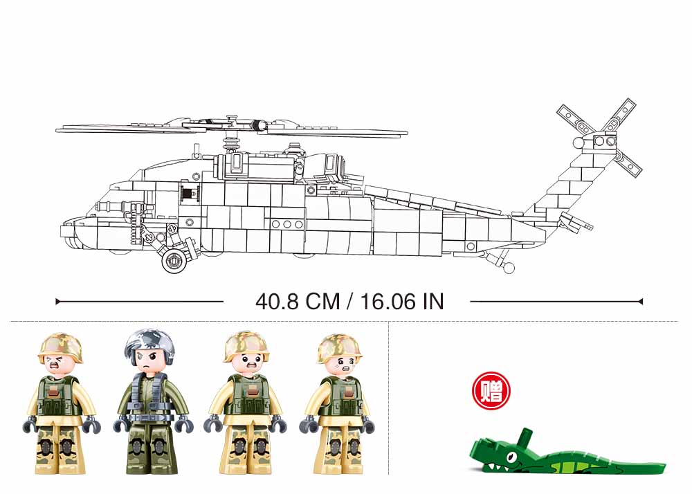 Sluban UH-60 Black Hawk Military Building Brick Set (B1012) - Image 3