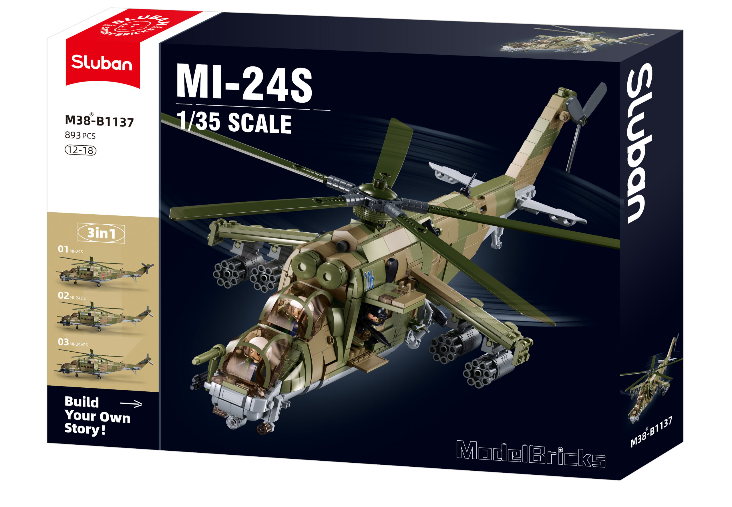 Sluban Russian Mi-24 Hind Attack Helicopter Building Set (893 Pieces) | 1:35 Scale Cold War Icon (B1137)