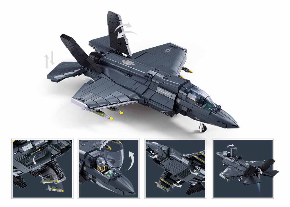 Sluban F-35 Lightning II US Stealth Fighter Jet Building Set (B1361) - Image 5
