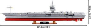 Side view of the COBI Top Gun USS Enterprise 5922 aircraft carrier showing its 45-inch length and 12.4-inch height
