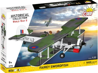 COBI Fairey Swordfish Torpedo Bomber set 5770 box front showing the 1:32 scale aircraft with torpedo and two aircrew figures.