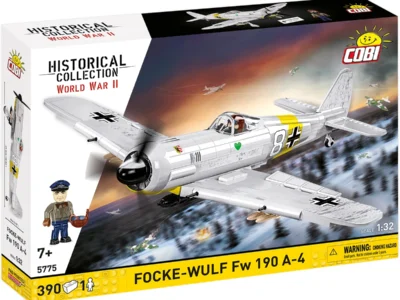 COBI Focke-Wulf Fw 190 A-4 #5775 box front with World War II aircraft model and Walter Nowotny figure.