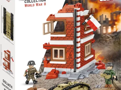 COBI Goliath Tracked Mine Warsaw Uprising Set 2680 box front showing the 1:28 scale model, ruined building and two brick figures